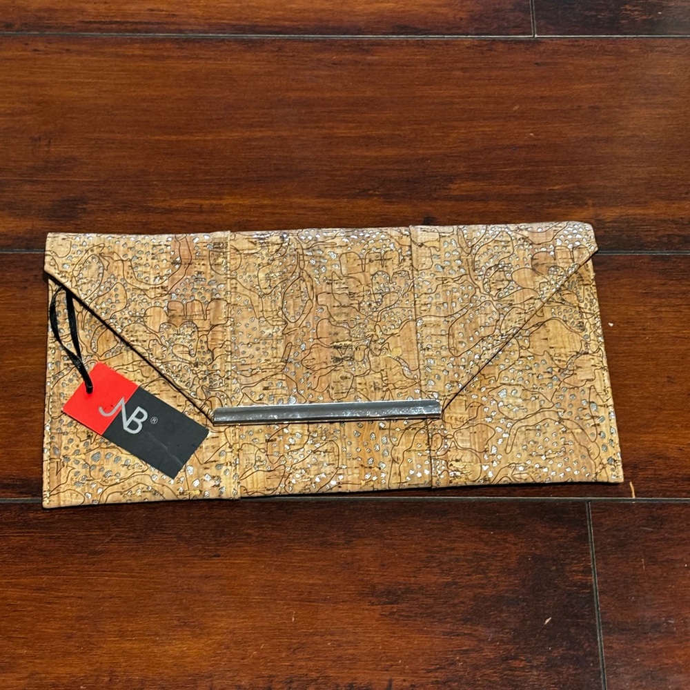 Brown Textured Clutch with Silver Accent